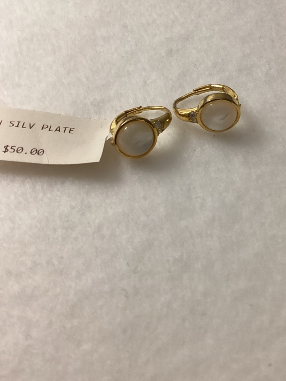 Gold Tone Fine Silver Plate Pearl Stud Earrings with Crystal Accent - Picture 3 of 7
